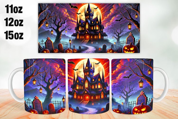 Halloween House Mug Wrap Sublimation 11oz, 12oz, 15oz