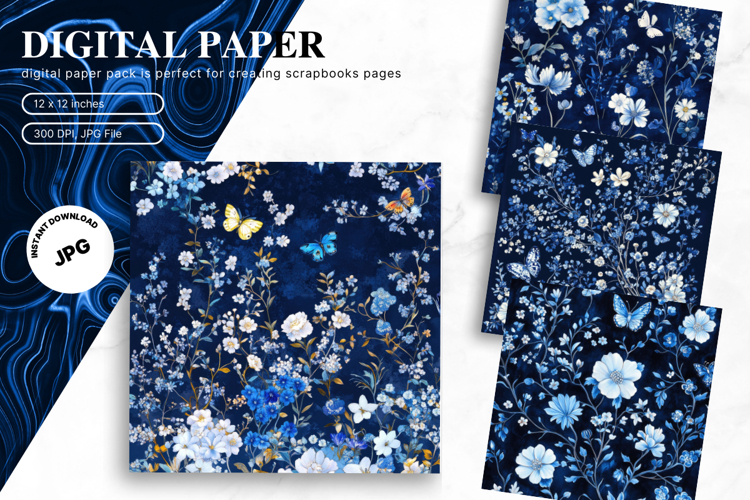 Chinoiserie Floral Pattern Background Vintage Digital Paper