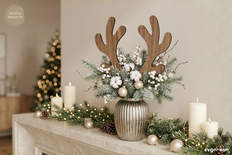 Reindeer Antler Plant Stake Laser Cut | Herb Label | SVG example image 1