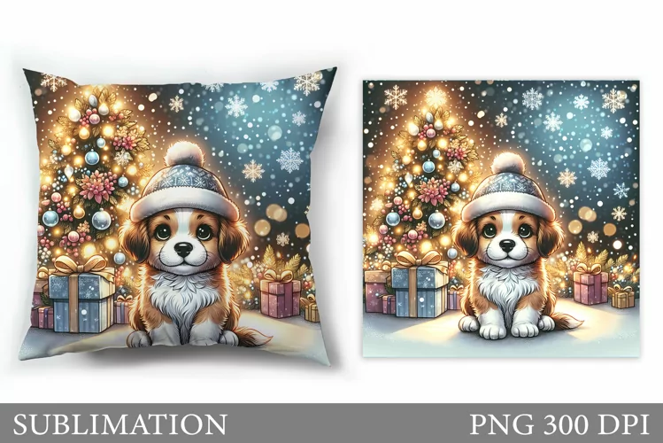 Cute Dog Pillow Design. Christmas Pillow Sublimation