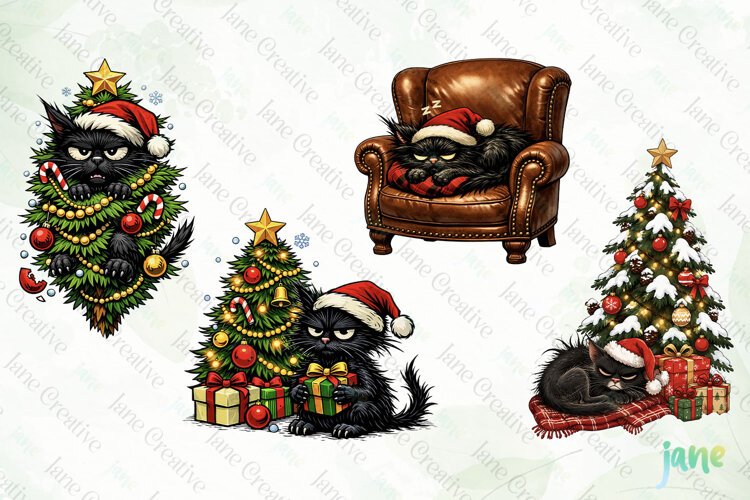 Funny Christmas Cat Clipart example image 1