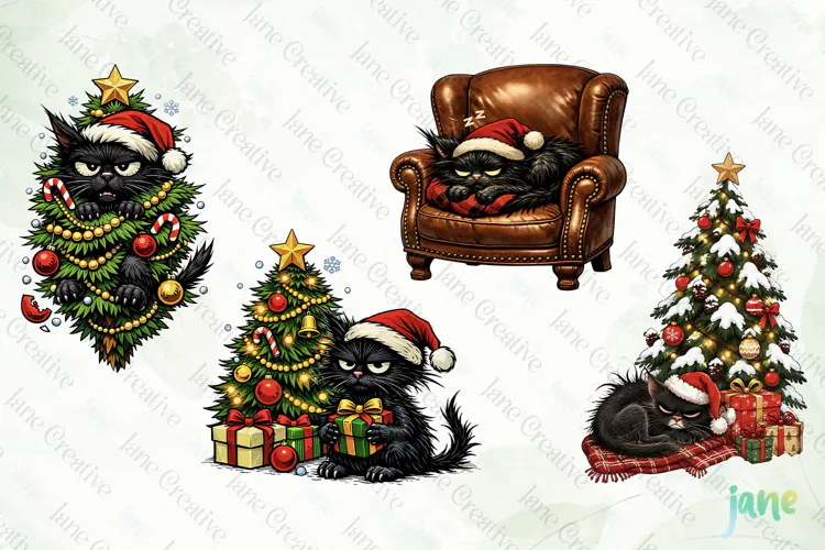 Funny Christmas Cat Clipart