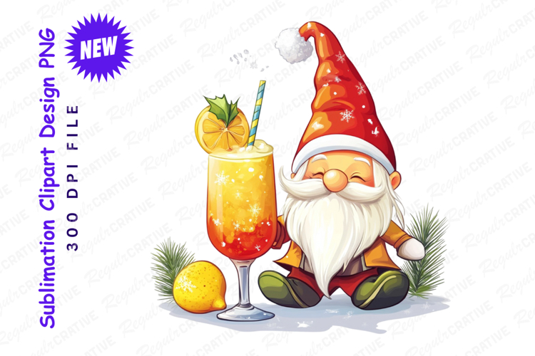 Festive Christmas Gnome With Tropical Cocktail Illustration example image 1