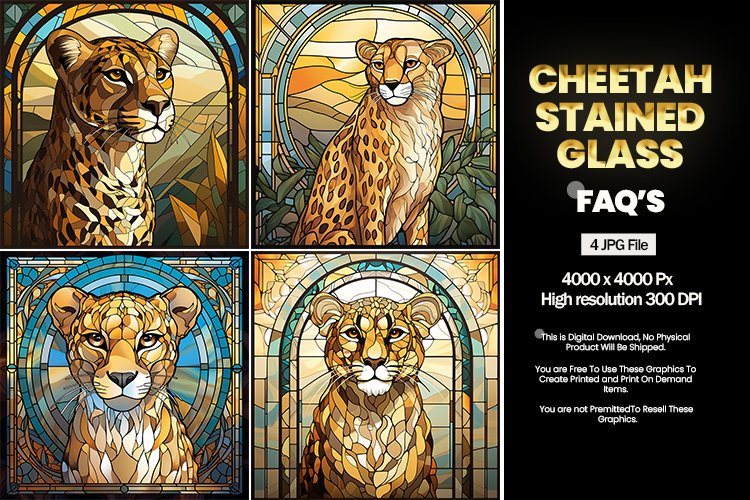 Cheetah Stained Glass Square Coaster - 04 Variations