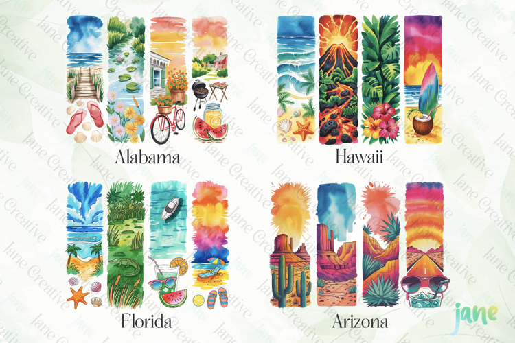 Summer 50 States Brushstroke USA Clipart