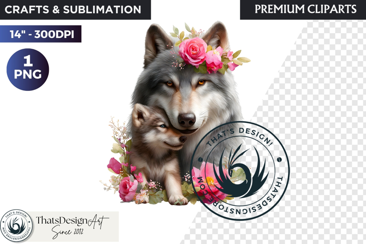 Floral Wolf Fantasy clipart, Botanical Wildlife Graphics PNG