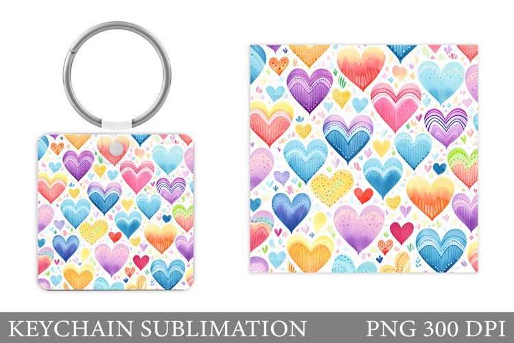 Hearts Keychain Design. Rainbow Hearts Keychain Template
