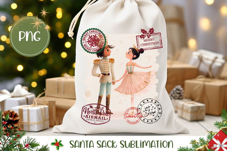 Cartoon Christmas Ballerina Santa Sack Template