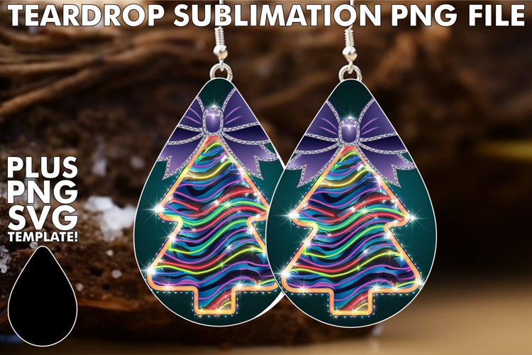 Fun Teardrop Earrings Ideas PNG, Neon Xmas