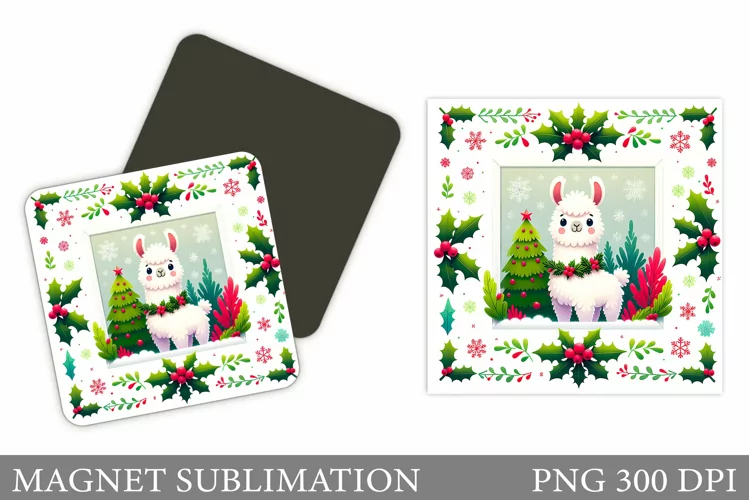 Christmas Lama Magnet. Christmas Magnet Sublimation