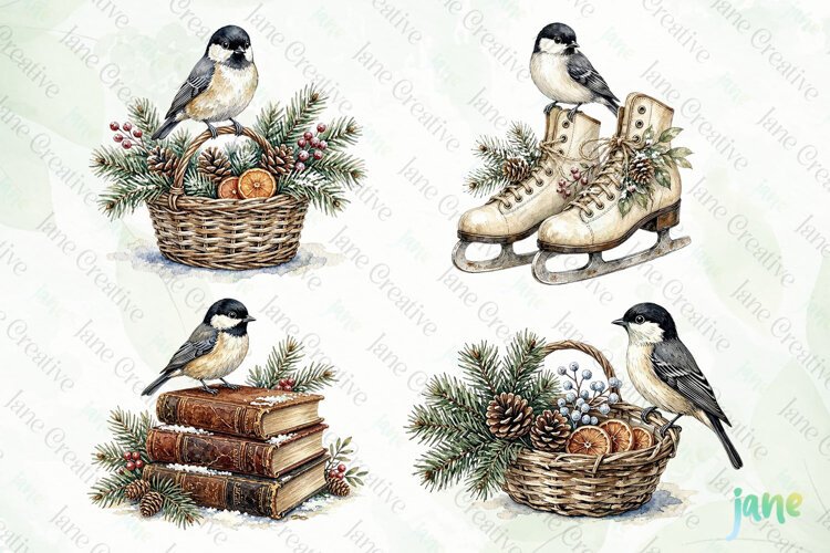 Vintage Winter Bird Clipart example image 1