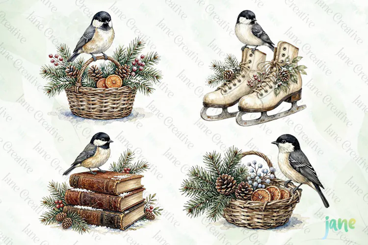 Vintage Winter Bird Clipart