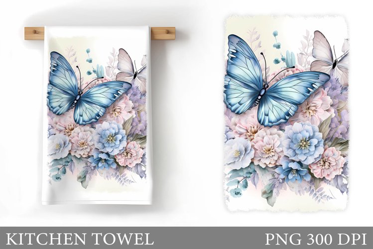 Butterfly Kitchen Towel. Flowers Kitchen Towel Sublimation example image 1