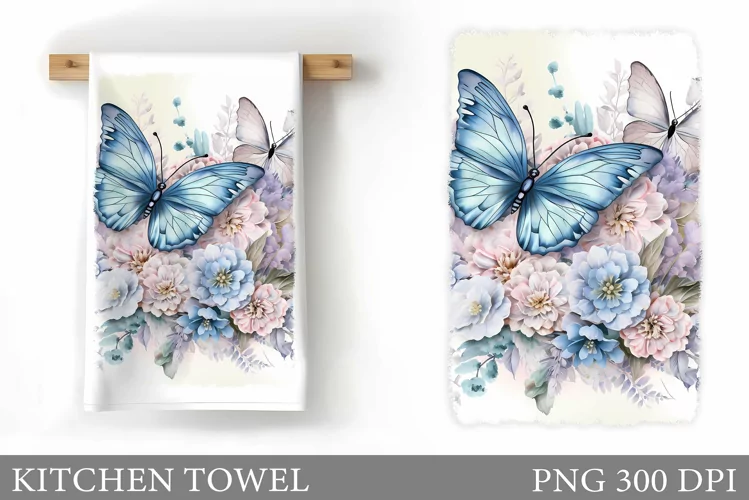 Butterfly Kitchen Towel. Flowers Kitchen Towel Sublimation