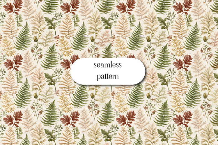 Woodland Fern Seamless Pattern | Watercolor Autumn Leaves