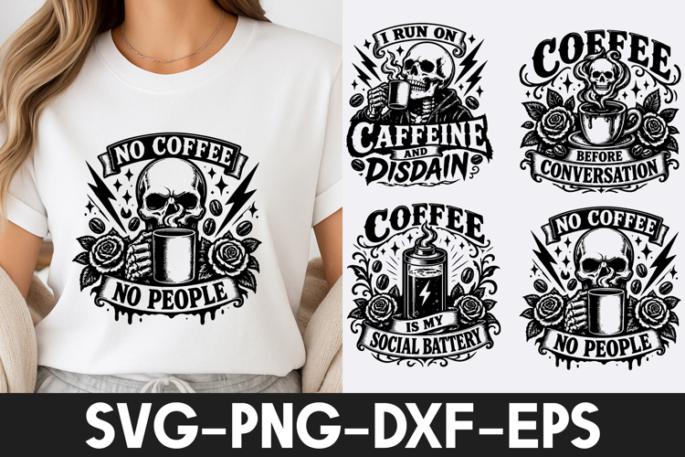 Skull Coffee SVG PNG, Gothic Caffeine Quote Design