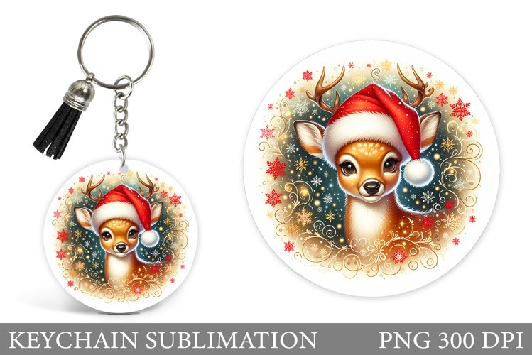 Cute Deer Keychain Design. Christmas Keychain Sublimation