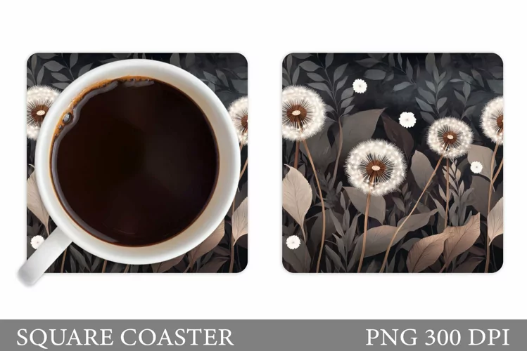 Dandelions Coaster Sublimation. Flowers Coaster Design