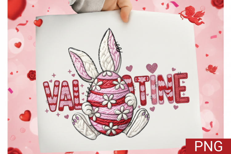 Valentine Bunny LOVE Sublimation PNG - Faux Knit Texture