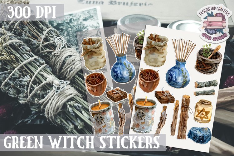 Witch sticker Sheet Green Magic Herbs Wicca Halloween