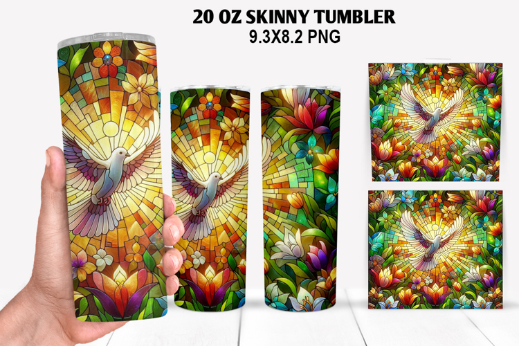 Dove Flower Skinny Tumbler 20oz Wrap Design, Easter Tumbler