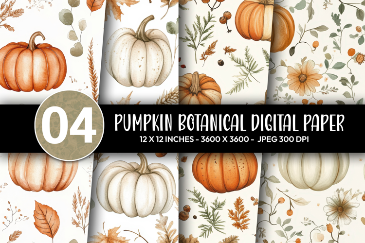 Botanical Pumpkin Digital Paper