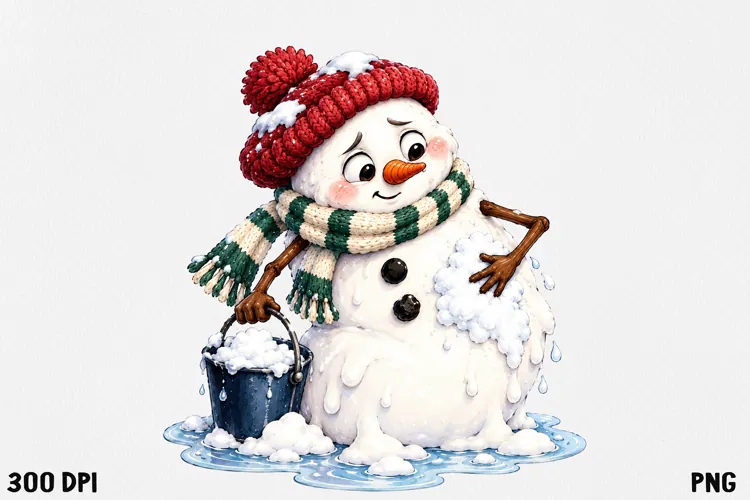 Funny Melting Snowman PNG Christmas Clipart