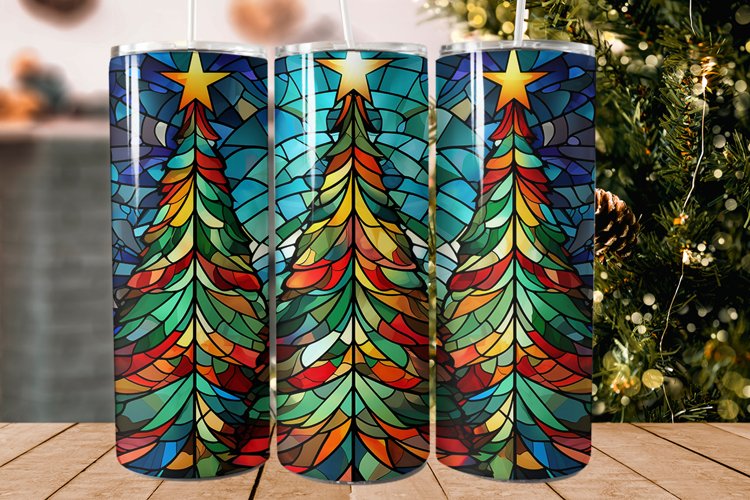 Christmas Stained Glass Trees Tumbler Design
