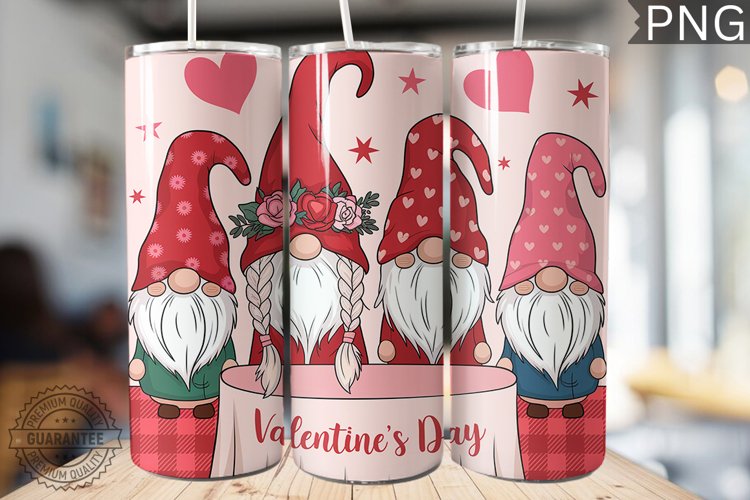 Valentines Day Gnome Tumbler Wrap - High Quality 300 Dpi