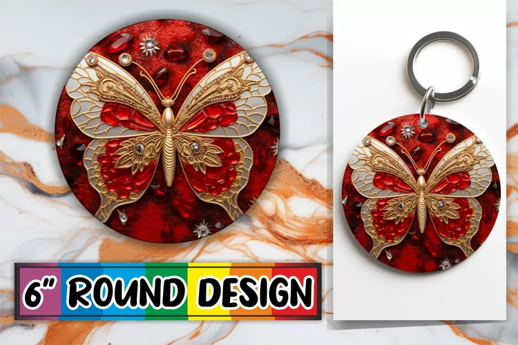 Round 3D Butterfly Charm Keychain Art
