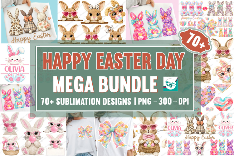 Happy Easter Day Mega Bundle, Faux Yarn Easter PNG Bundle