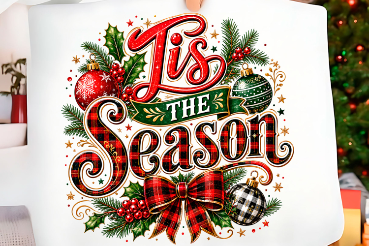 Tis the Season Plaid Christmas Png example image 1