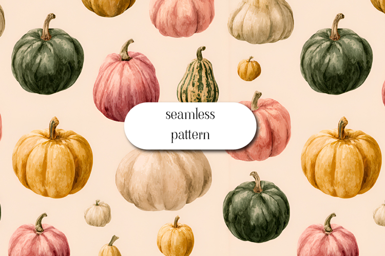 Autumn Pumpkins Watercolor Seamless Pattern
