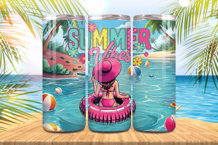 Summer vibes girl in beach with swimming ring Tumbler Wrap P