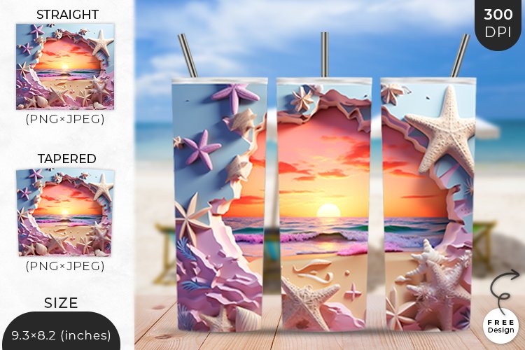 3D Tropical Breach Tumbler Wrap | 3D Sublimation Wrap Design