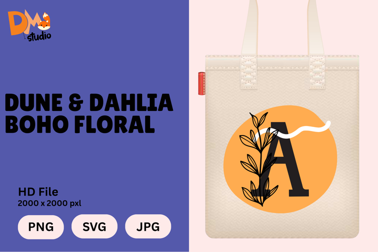 Dune   Dahlia Boho Floral Monogram