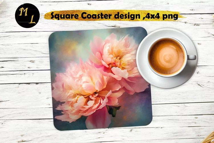 Flowers Coaster sublimation, Peonies Square Coaster design