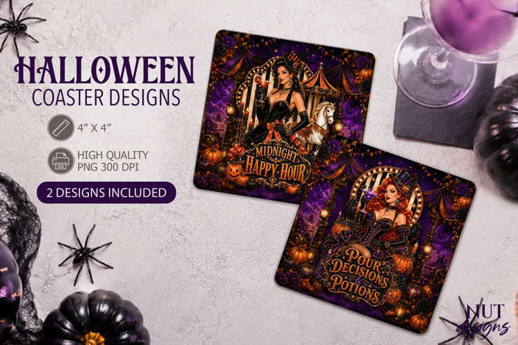 Witch Vintage Carnival Halloween Circus square Coaster