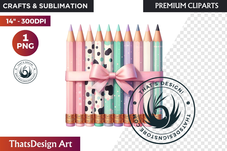 Pastel Coquette Pencil bow Clipart Girly School Supplies