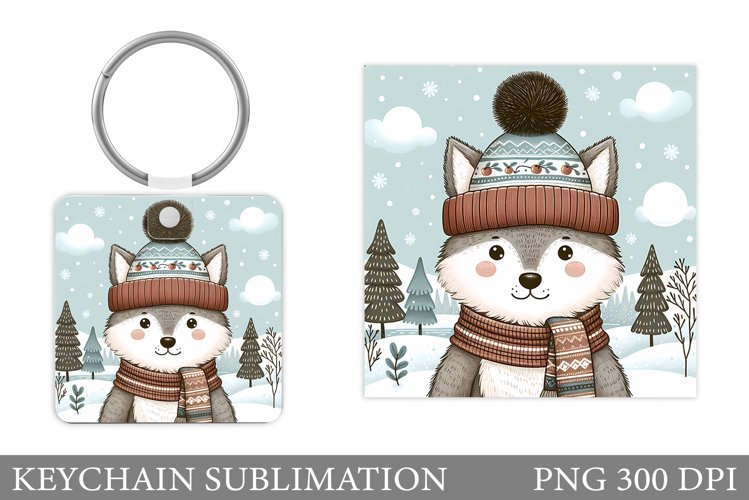 Christmas Wolf Keychain. Christmas Keychain Design example image 1