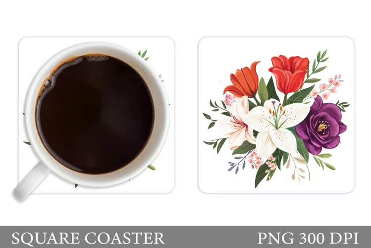 Flowers Coaster Sublimation. Floral Coaster Design