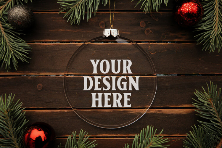 Acrylic Christmas Ornament Mockups | Clear Round Holiday example image 1