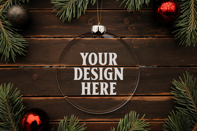 Acrylic Christmas Ornament Mockups | Clear Round Holiday