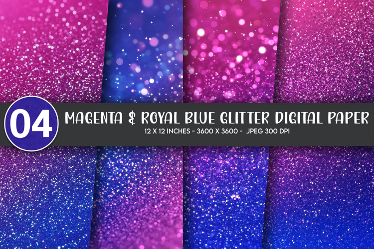 Magenta & Royal Blue Glitter Digital Paper