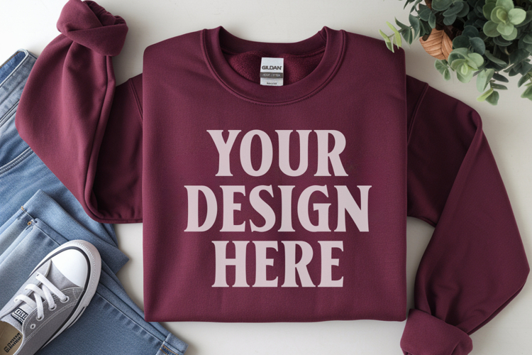 Antique Cherry Gildan 18000 Folded Flat Lay Mockups