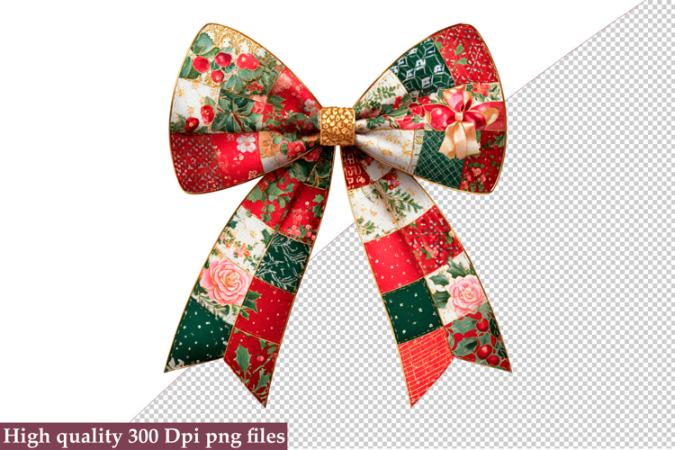 Christmas Patchwork Bow Clipart PNG