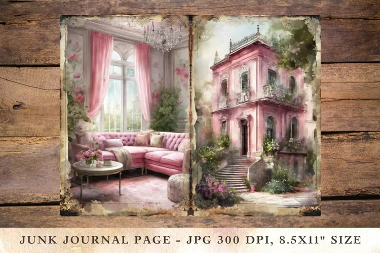Printable Junk Journal Pages pink cottage house 3