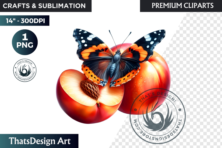 Vibrant Butterfly with Fruit PNG, Tropical Summer Clipart