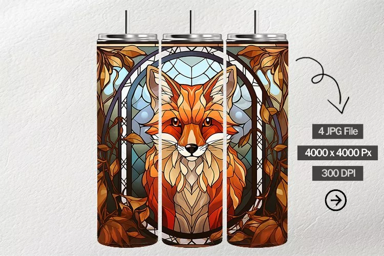 Red Fox Stained Glass Square Coaster - 4 Variation