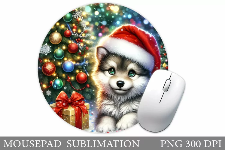 Christmas Wolf Mouse Pad. Christmas Mouse Pad Design